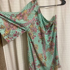 One shoulder patterned pastel dress